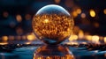 A mesmerizing spherical structure displays a data matrix with constantly shifting patterns. The vibrant lights reflect
