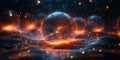 A mesmerizing spherical structure reveals shifting patterns of data matrices, pulsating with vibrant colors in an