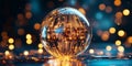 A mesmerizing spherical structure showcases a data matrix with vibrant, shifting patterns. This digital artwork captures