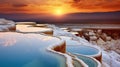 A Mesmerizing Sunrise Illuminates Nature\'s Masterpiece of Tranquil Travertine Pools. Generative AI