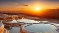 A Mesmerizing Sunrise Illuminates Nature\'s Masterpiece of Tranquil Travertine Pools. Generative AI