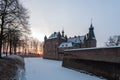 Mesmerizing sunrise over the historic Doorwerth castle during winter in Holland Royalty Free Stock Photo