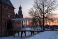 Mesmerizing sunrise over the historic Doorwerth castle during winter in Holland Royalty Free Stock Photo