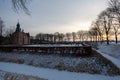 Mesmerizing sunrise over the historic Doorwerth castle during winter in Holland Royalty Free Stock Photo