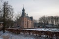 Mesmerizing sunrise over the historic Doorwerth castle during winter in Holland Royalty Free Stock Photo