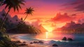 Mesmerizing Sunset Over Subtropical Rainforest Beach Royalty Free Stock Photo