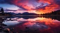 Mesmerizing Sunset over Tranquil Lake: Mountains and Sky Painted with Hues of Orange, Pink, and Purple. Generative Ai. Royalty Free Stock Photo