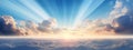 Mesmerizing Sunset: A Stunning Display of Cloud Rays in the Style of Light Royalty Free Stock Photo