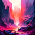 A mesmerizing sunset in vibrant neon shades, painting a surreal landscape Royalty Free Stock Photo