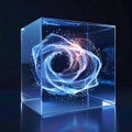 Luminous Energy Swirl Captured in a Glass Cube Royalty Free Stock Photo