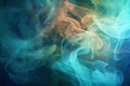 mesmerizing swirl of smoke and mist in mystical hues, swirling and intertwining on an abstract background