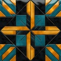 Turquoise And Orange Tile Design With Multifaceted Geometry