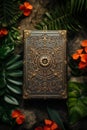 Sacred Golden Book on Marble: A Captivating Top-Down View