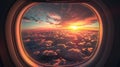 mesmerizing top view: stunning sunset, sky, and airplane flying captured from aircraft window Royalty Free Stock Photo