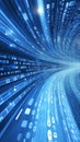 A mesmerizing tunnel of glowing blue binary code streams forward, creating an abstract depiction of data flow and Royalty Free Stock Photo