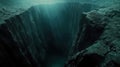 Deep Underwater Canyon With Sunbeams Shining Through Dark Ocean Water Royalty Free Stock Photo