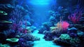 A Bioluminescent Coral Garden at Dawn