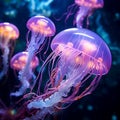 Mesmerizing Underwater Scene with Bioluminescent Jellyfish