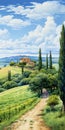 Italian Landscape Painting Of A Village: Steve Sack And Miwa Komatsu Inspired