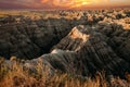 Mesmerizing view of Badlands National Park in South Dakota during a beautiful sunset Royalty Free Stock Photo