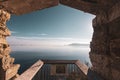 Mesmerizing view from the balcony of Sandsfoot castle looking at Portland in the distance