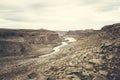 Mesmerizing view of the flowing river surrounded by the rocky cliffs in Iceland