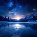 a mesmerizing view of a frozen lake at night with the milky wa