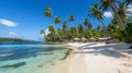 Mesmerizing view golden sunlight illuminates the crystal clear ocean on a tropical summer beach