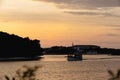 Mesmerizing view of the golden sunset over the sea with sailing boats Royalty Free Stock Photo