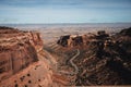 Mesmerizing view of the high cliffs and a highway against the blue sky in summer Royalty Free Stock Photo