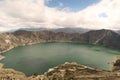 Mesmerizing view of Laguna Quilotoa in Quinta, Ecuador with a cloudy sky background