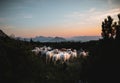 Mesmerizing view of mountain sheep grazing in the highlands at a soft sunset - great for a wallpaper Royalty Free Stock Photo