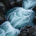 A mesmerizing view of river water forming small whirlpools in rocky basin