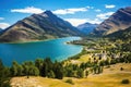 A mesmerizing view of a serene lake nestled amidst breathtaking mountains, Waterton Lakes National Park, a UNESCO World Heritage