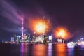 Mesmerizing view of the Shanghai city with colorful fireworks and light at night