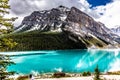 Mesmerizing view of turquoise, glacier-fed Louise Lake in Banff National Park in Canadian Rockies. Royalty Free Stock Photo