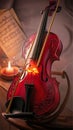 A mesmerizing violin, showcasing a deep red hue and intricate carvings that create a stunning visual effect
