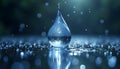 A mesmerizing visual spectacle of a massive, stylized raindrop suspended in mid-air, made of liquid Royalty Free Stock Photo