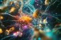 A mesmerizing visualization of an advanced neural network, featuring glowing holographic synapses,
