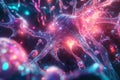 A mesmerizing visualization of an advanced neural network, featuring glowing holographic synapses,