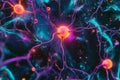 A mesmerizing visualization of an advanced neural network, featuring glowing holographic synapses,