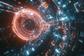 A mesmerizing visualization of futuristic AI-powered cybersecurity, featuring glowing holographic