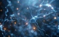 Mesmerizing visualization of the intricate dance of neurons firing and transmitting electrical impulses, creating a