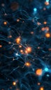 A mesmerizing visualization of the intricate neurological synaptic network, with vibrant orange and blue pathways