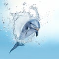 Mesmerizing Water Droplets Transform into Playful Baby Dolphin - Captivating Aquatic Art on White Background.