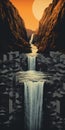 Mesmerizing Waterfall Silhouette With Intricate Geometric Patterns Royalty Free Stock Photo