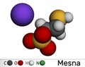 Mesna molecule. It is used to reduce the negative effects of some anticancer drugs on the bladder. Molecular model. 3D rendering