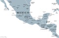 Mesoamerica, gray political map, pre Columbian region and cultural area Royalty Free Stock Photo