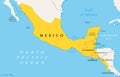 Location of Mesoamerica, political map, pre Columbian region and area Royalty Free Stock Photo