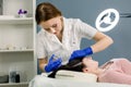 Mesotherapy For Hair Growth. Woman Receiving Injection In Head in cosmetology clinic Royalty Free Stock Photo